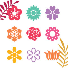 Set of Colorful flowers. Abstract origami flowers icons background. Cute Flowers Icons.  Watercolor Colorful Flower Illustration Set.
