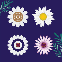 Set of Colorful flowers. Abstract origami flowers icons background. Cute Flowers Icons.  Watercolor Colorful Flower Illustration Set.
