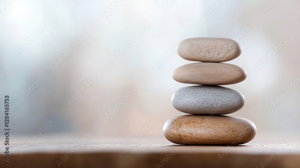 Leinwandbilder Stack of smooth pebbles symbolizing balance and tranquility on a soft blurred background : Generative AI