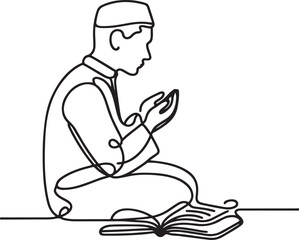 Unique Line Drawing of a Muslim Performing Salah