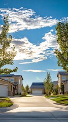 Obraz premium Suburban Homes with Solar Panels on a Sunny Day