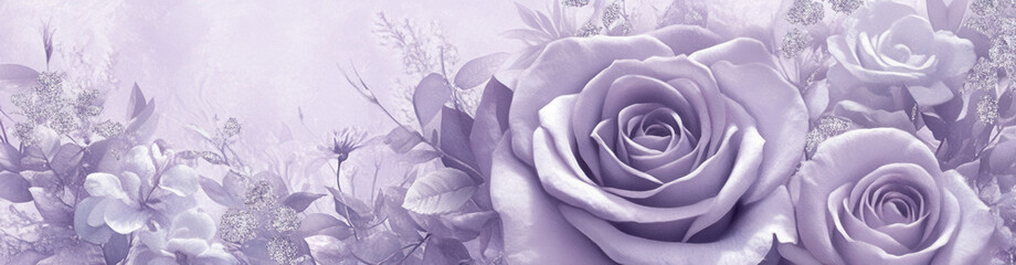 Obraz premium Elegant purple roses and flowers create serene floral background