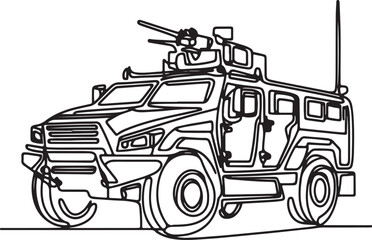 Realistic Armored Vehicle Line Art Illustration