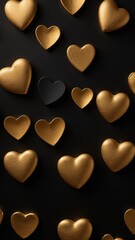 Obraz premium Luxurious minimalist design with golden hearts on black matte background