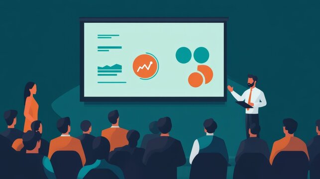 Businessman Giving Presentation to Diverse Audience in Modern Office Setting