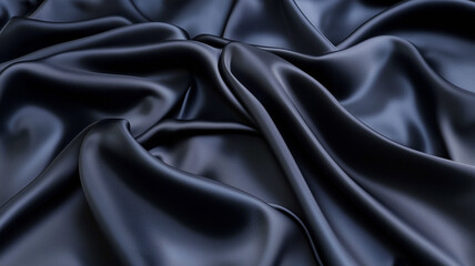 Obraz premium A beautifully draped navy blue satin fabric with gentle waves and folds, creating a soft, elegant texture. The rich, dark color and subtle sheen enhance the luxurious feel