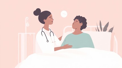Obraz premium Compassionate Doctor Comforting Patient in Hospital Bed Pastel Illustration