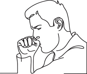 Simple Line Art of a Coughing Person