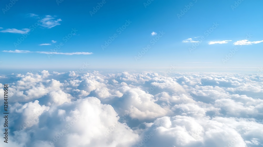Poster expansive view of fluffy white clouds under a bright blue sky from a high altitude perspective : gen