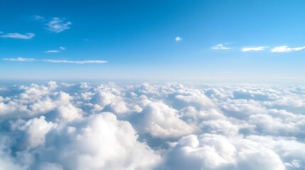 Fototapeta premium Expansive view of fluffy white clouds under a bright blue sky from a high altitude perspective : Generative AI