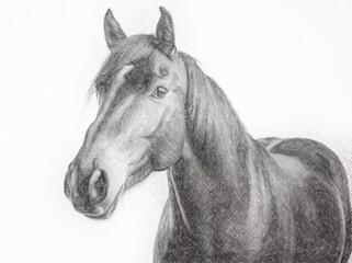 An AI-generated image of a horse redrawn as a black-and-white pencil drawing
