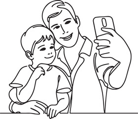 Father and Child Selfie Line Drawing