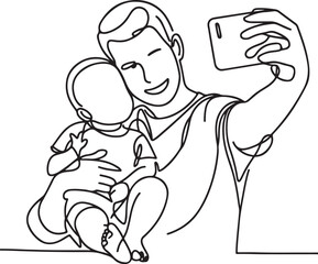 Father and Child Selfie Line Drawing
