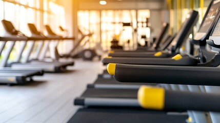Fototapeta premium Modern gym interior featuring hightech fitness equipment in a welllit environment : Generative AI