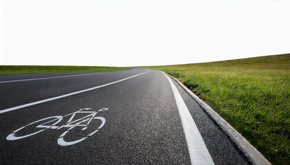 Fototapeta premium road in the countryside, Top down view of a minimalistic asphalt road with dashed lane markings and solid border lines on a white background, the texture of the road