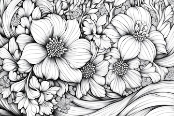 Beautiful Line Art Flowers with Detailed Petals and Delicate Leaves