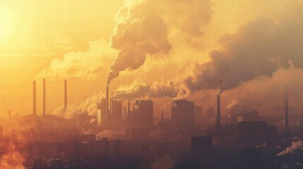 Fototapeta premium Air pollution caused by industrial activities, with smoke and environmental impact.