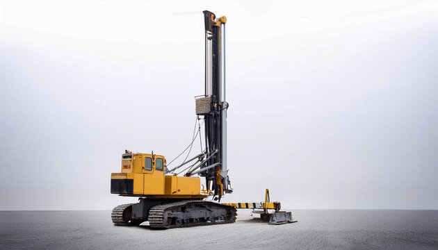 crane on a construction site, a pile driving machine, heavy duty construction equipment is designed for driving piles, ground for foundation work in large infrastructure projects, civil engineering