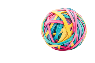 Colorful rubber band ball on white background