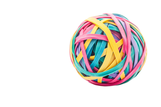 Colorful rubber band ball on white background