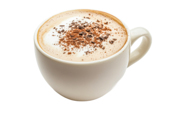 Warm cocoa topped with chocolate shavings in cup