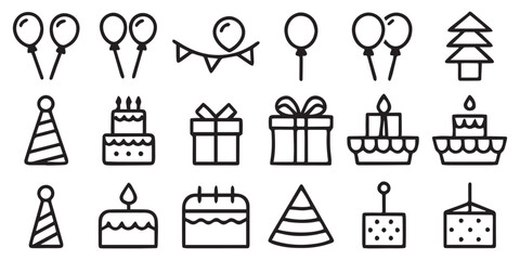 Party, celebration and event planning editable stroke outline icons