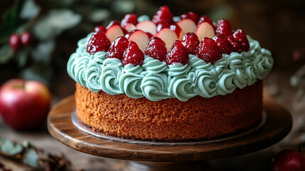 Happy Teachers Day 2025 Delicious Cake Red Apple Decoration Festive Treat Sweet Baked Goods Culinary Delightful Celebration Pastel Blue Frosting