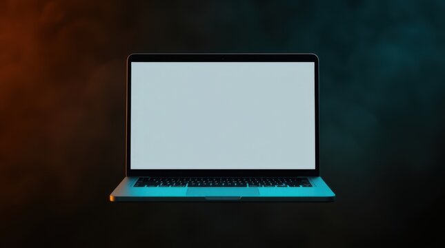 Sleek laptop displaying a clean, white screen against a vivid, glowing background. Modern technology.