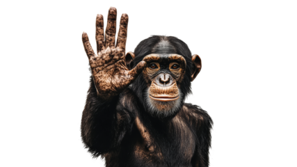 Chimpanzee displaying hand in a friendly gesture