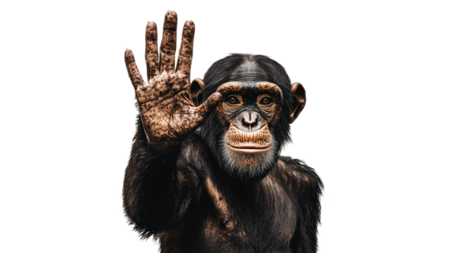 Chimpanzee displaying hand in a friendly gesture