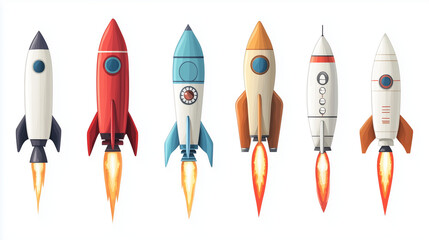 set of rockets isolated on white background
