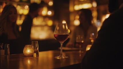 Moderate drinking at a cozy, candle-lit bar during a night out. Featuring sophistication and style