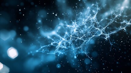 Abstract representation of interconnected blue and white particles creating a stunning visual pattern : Generative AI