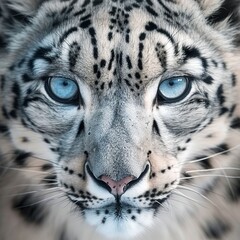 Fototapeta premium Detailed Fur Pattern and Eyes of a Magnificent Snow Leopard in Close-up, Generative AI.