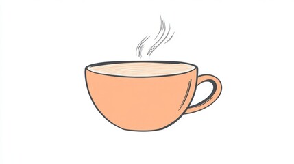 Obraz premium Peach Colored Mug of Steaming Coffee or Tea Illustration