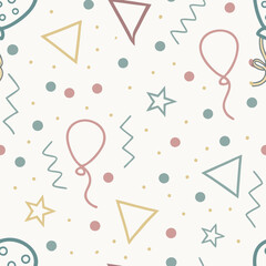 Celebration Pattern: Festive pattern with balloons, stars and confetti, symbolizing joy, excitement, and special occasions. This design would be great for adding a celebratory touch to projects.