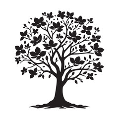 Obraz premium Dogwood Tree Silhouette - Botanical-Inspired Graphics - Simple Dogwood Art - Dogwood Tree Vector - Dogwood Icon 