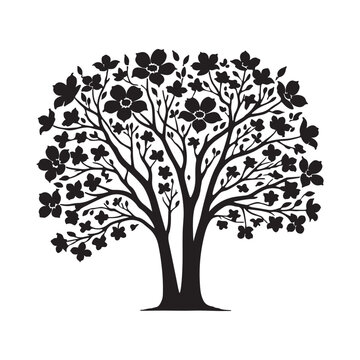black tree silhouette with flowers clip art preview