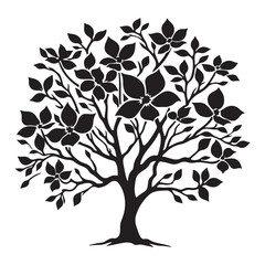 Modern Dogwood Tree Silhouette - Stylish Floral Drawing - Botanical Dogwood Tree Vector - Dogwood Icon
