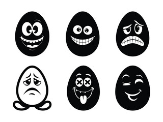 Obraz premium Funny Easter Egg Faces Silhouette | Expressive Cartoon Egg Clipart 