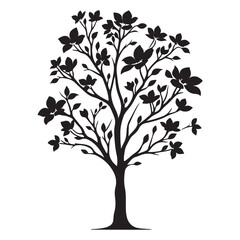 Monochrome Dogwood Tree Silhouette - Simple and Elegant Design - Dogwood Tree Vector - Dogwood Icon
