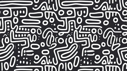 Fun Black and White Doodle Seamless Pattern &ndash; Abstract Squiggle Line Art Background