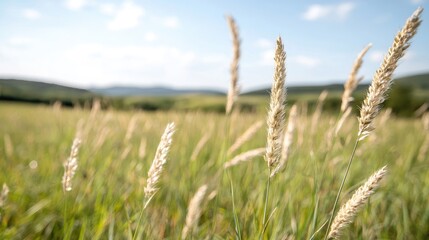 Fototapeta premium Meadow grass field summer day, scenic view, nature background
