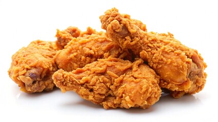 Crispy and crunchy fried chicken isolated on white background. perfect for photo illustration, design element, or any commercial purposes.
