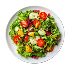 Salad in a white plate isolated on transparent or white background, png