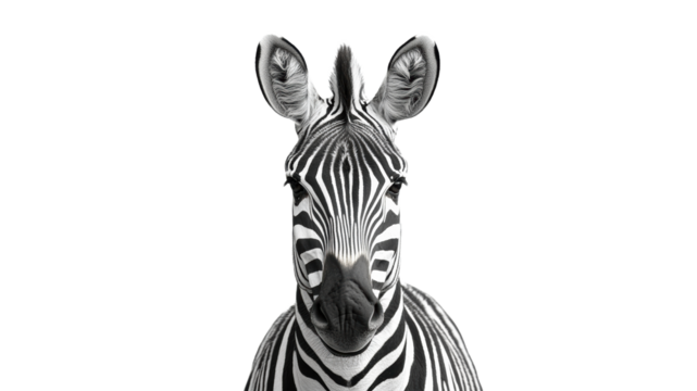 Striking close up of a zebra in black and white