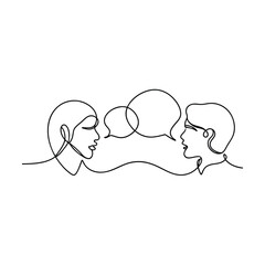Continuous Line Art Two People in Conversation, Dialogue Bubbles