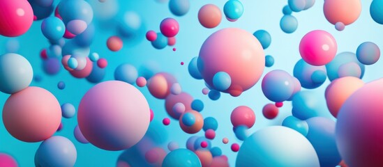 Abstract Colorful Spheres Floating in a Blue Sky, a Dreamy 3D Render of Pastel Bubbles