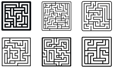 Complex Black Line Maze Puzzles for Educational Use