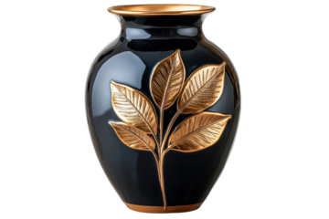 Decorative vase featuring golden leaf design